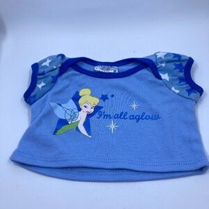 Build a Bear Blue Disney Tinkerbell Stars Short Sleeve Shirt Rhinestone Accent